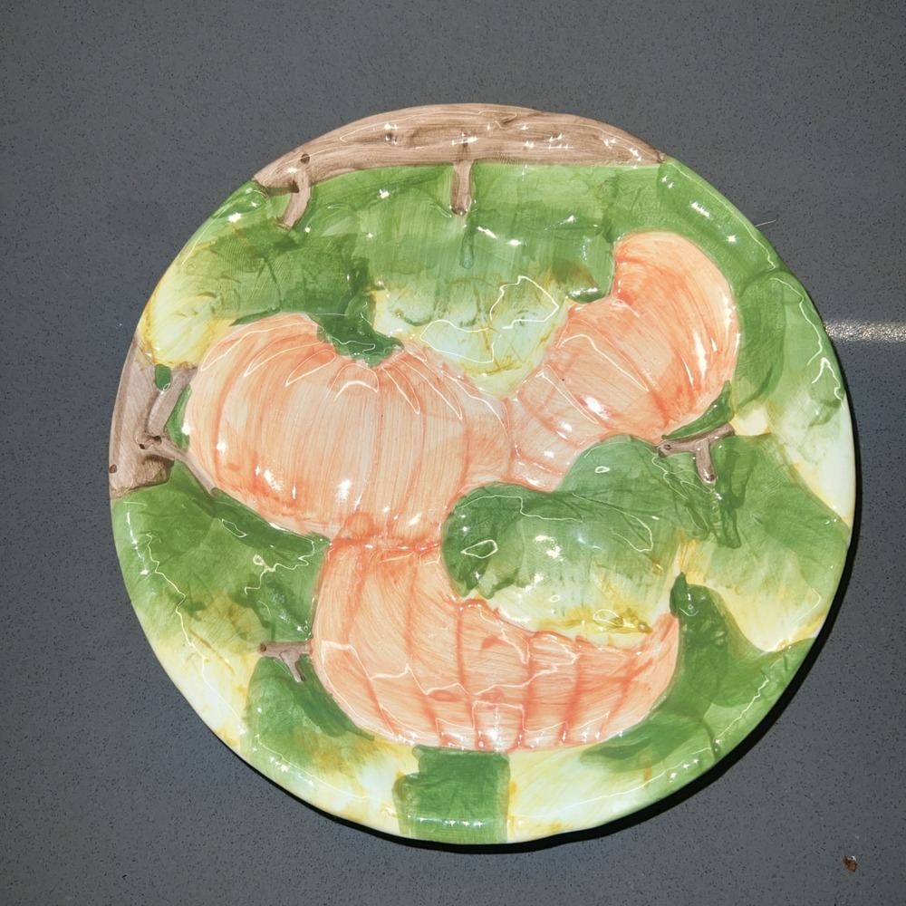 4~Vintage Lillian Vernon Ceramic Pumpkin Fall Autumn Snack Plates 7.5"